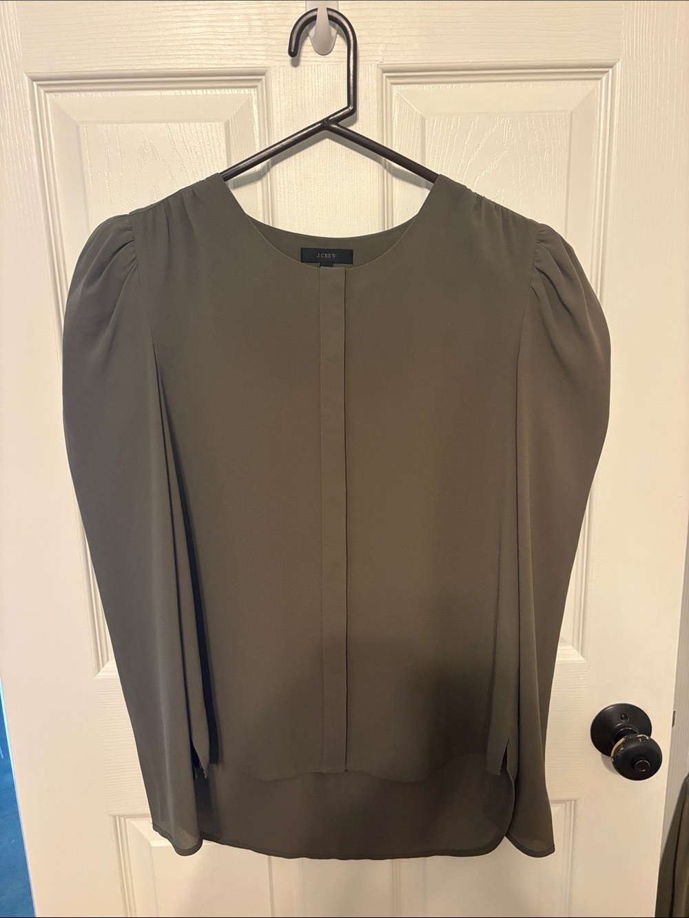 Jcrew Olive Blouson Sleeve Crewneck Top